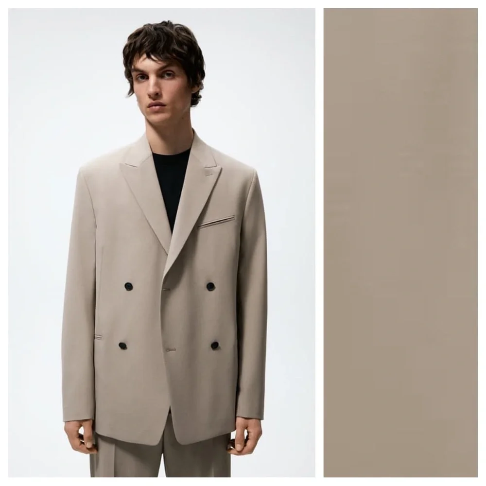 NWOT. Zara Man Stone Double-Breasted Suit Blazer. Size 42.